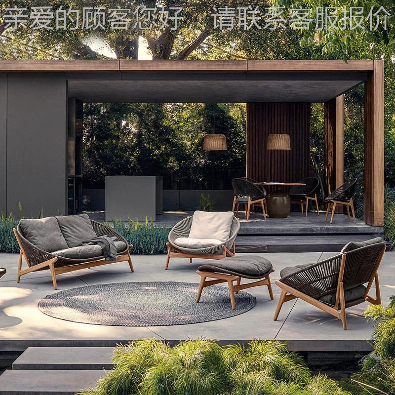 户藤编沙发露闲茶几组合休庭院别墅防水晒外单人柚木懒台721人椅