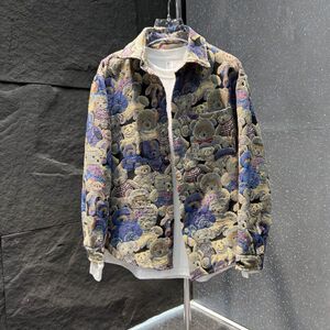 秋季新款复古燕尾色织提花男士翻领外套时尚百搭宽松质感外穿衬衫