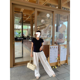 长裤 慵懒宽松显瘦抽绳阔腿休闲裤 女 子夏季 衣七家微皱肌理感奶皮裤