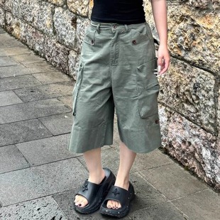 型好&軍綠色機能重工裝 子新款 褲 短褲 寬松大口袋七分褲 酷女孩褲