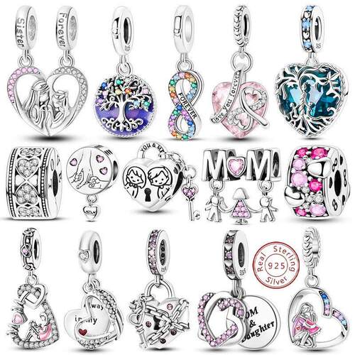 Charms Beads 925 Sterling Silver Tree of Life Peach Heart Sw