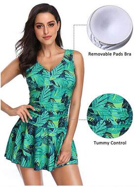 Women modest Swim Dresses Flower Printing Plus-Size Swimsui