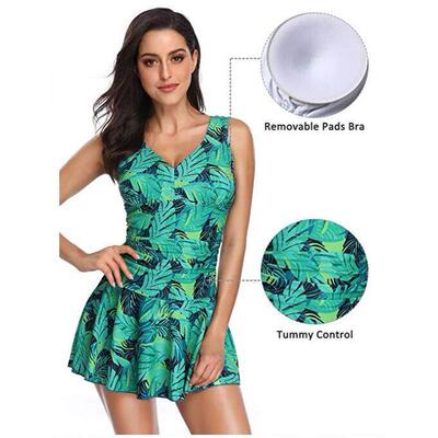 Women modest Swim Dresses Flower Printing Plus-Size Swimsui