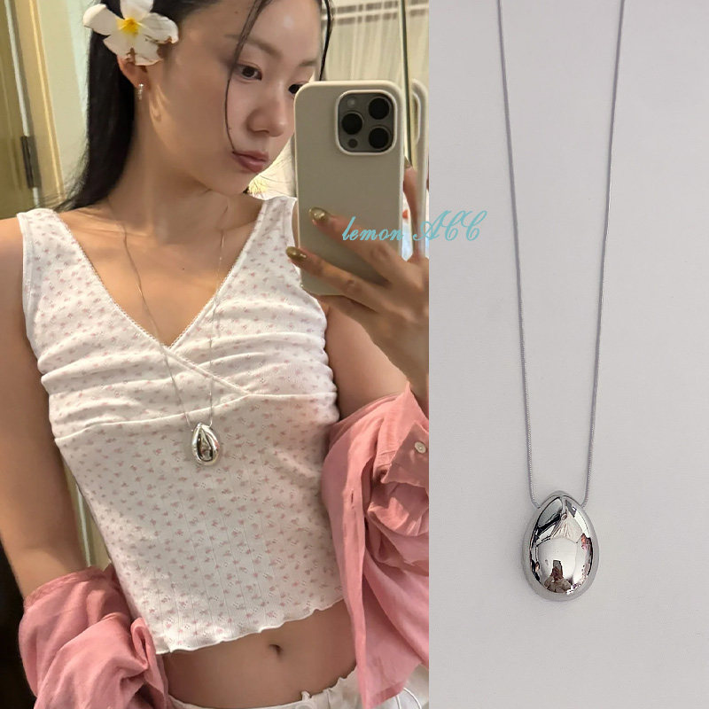 韩国博主同款银色水滴吊坠项链女小众高级感气质叠戴长款毛衣链饰