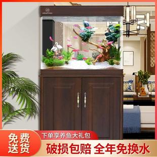 鱼缸客厅落地大型家用水族箱上滤一体屏风生态底滤缸定制大龙鱼缸