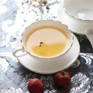 白色描金骨瓷英式 优雅宽口家用花茶杯咖啡杯 下午茶杯碟套装 欧式
