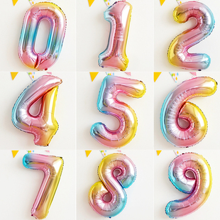 速发生日数字气球飘空装童渐变色1照岁一岁2岁拍周道具场景儿饰布