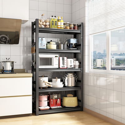 速发箱房置物架落地多层多功能微波炉烤厨家用黑色碳钢架子架货储