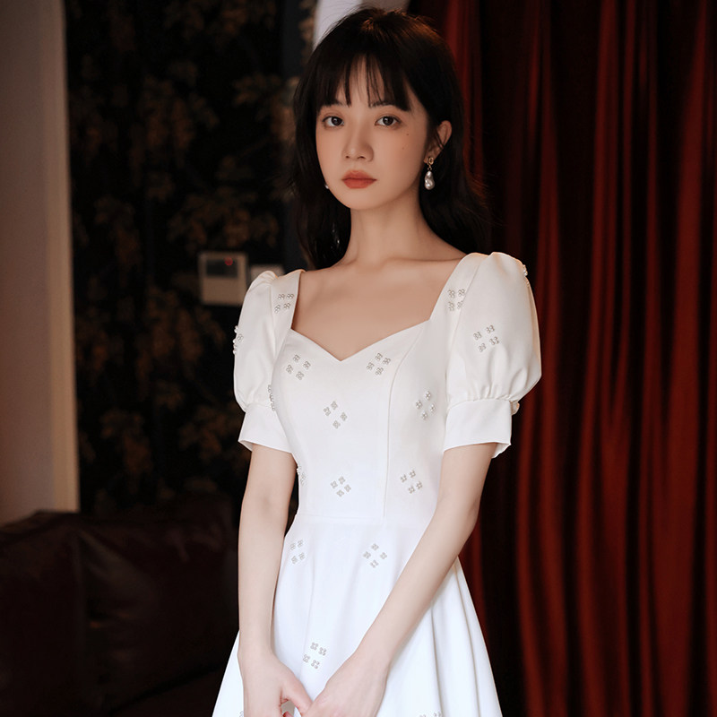 速发白色小晚礼服裙宴会时质生日合唱轻持人领证主婚纱平气可穿