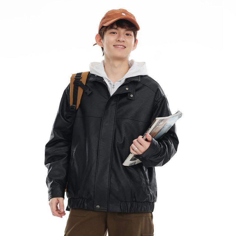 新款PU皮衣外套男秋冬潮牌高街痞帅机车服美式复古立领飞行夹克潮