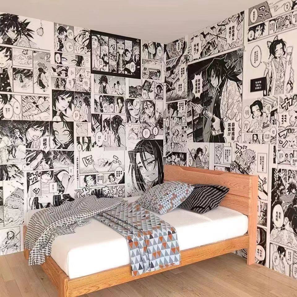 恶魔杀手黑白漫画壁纸一件件卧室背景墙装饰墙贴纸宿舍动画海报贴