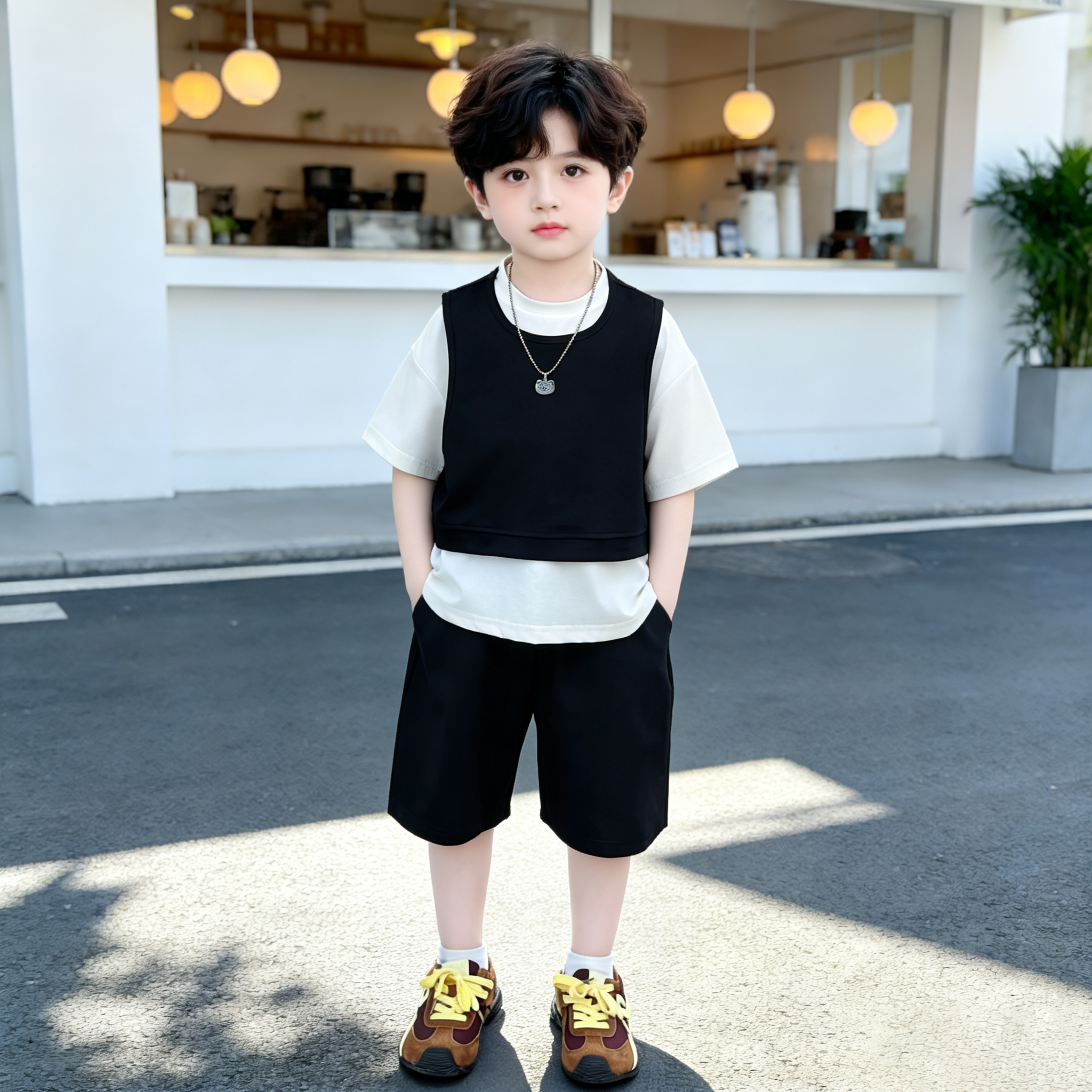 男童夏季休闲三件套装无袖背心短袖T恤薄款韩版帅气马甲短裤潮风