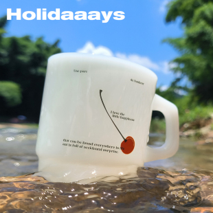 Holidaaays原创奶玉玻璃杯牛奶咖啡杯马克杯ins中古杯子生日礼物