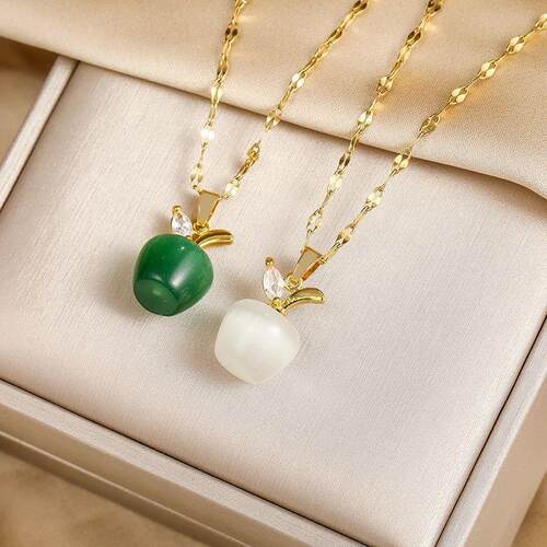 Design Sense Green White Apple Pendant Stainless Steel