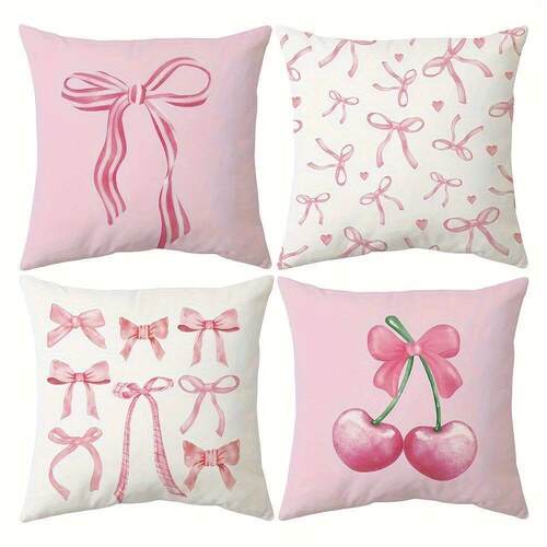 Pink bow cherry pattern printed pillowcase, soft and comfort