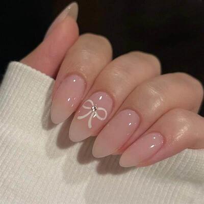 24pcs Pink Fake Nail Patch Sweet Style False Nails Full Cove