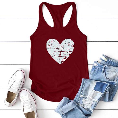 Round neck printed solid casual tank top圆领印花纯色休闲上衣