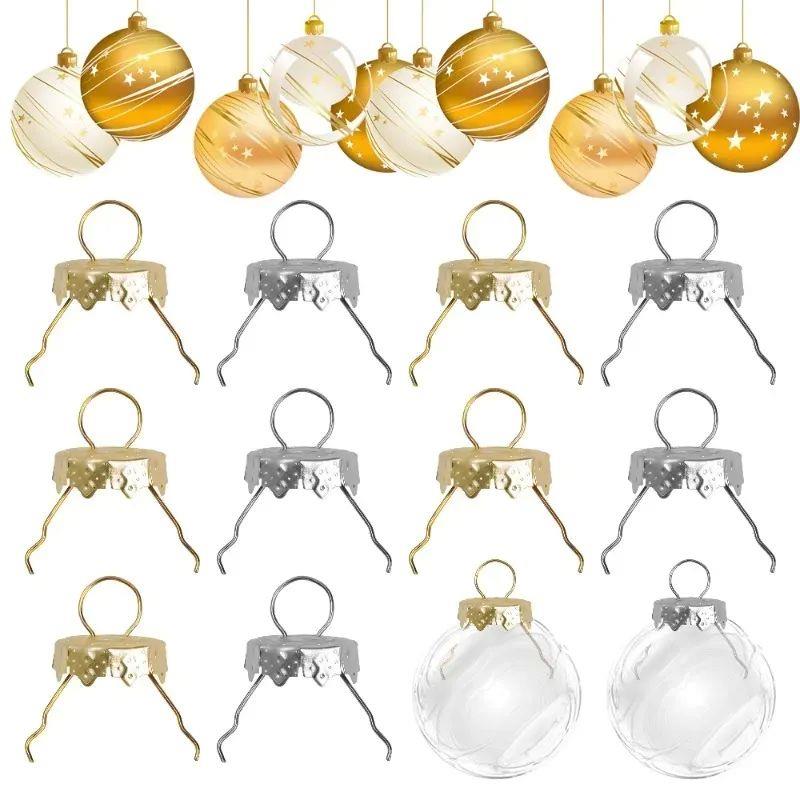 50/100PCS Gold Silver Christmas Ball Caps for Xmas Tree Orna