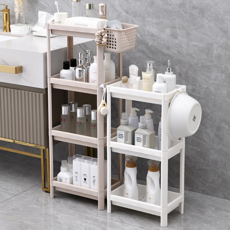 bathroom shelf, floor-mounted plastic toilet, multi-storey