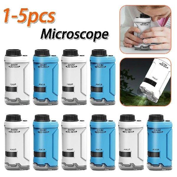 1-5PCS 60-120x Portable Microscope with LED Light Pocket