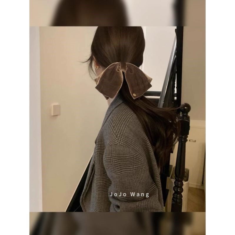 浅法式~gao档丝绒短飘带精致发抓蝴蝶结短发夹后脑勺抓夹韩国发饰