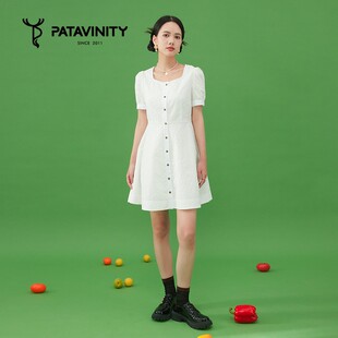 8F3283028 PATAVINITY夏烧花面料方领连衣裙女装