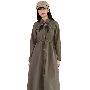 PATAVINITY法式气质丝巾装饰连衣裙女秋冬收腰显瘦中长款衬衫裙子