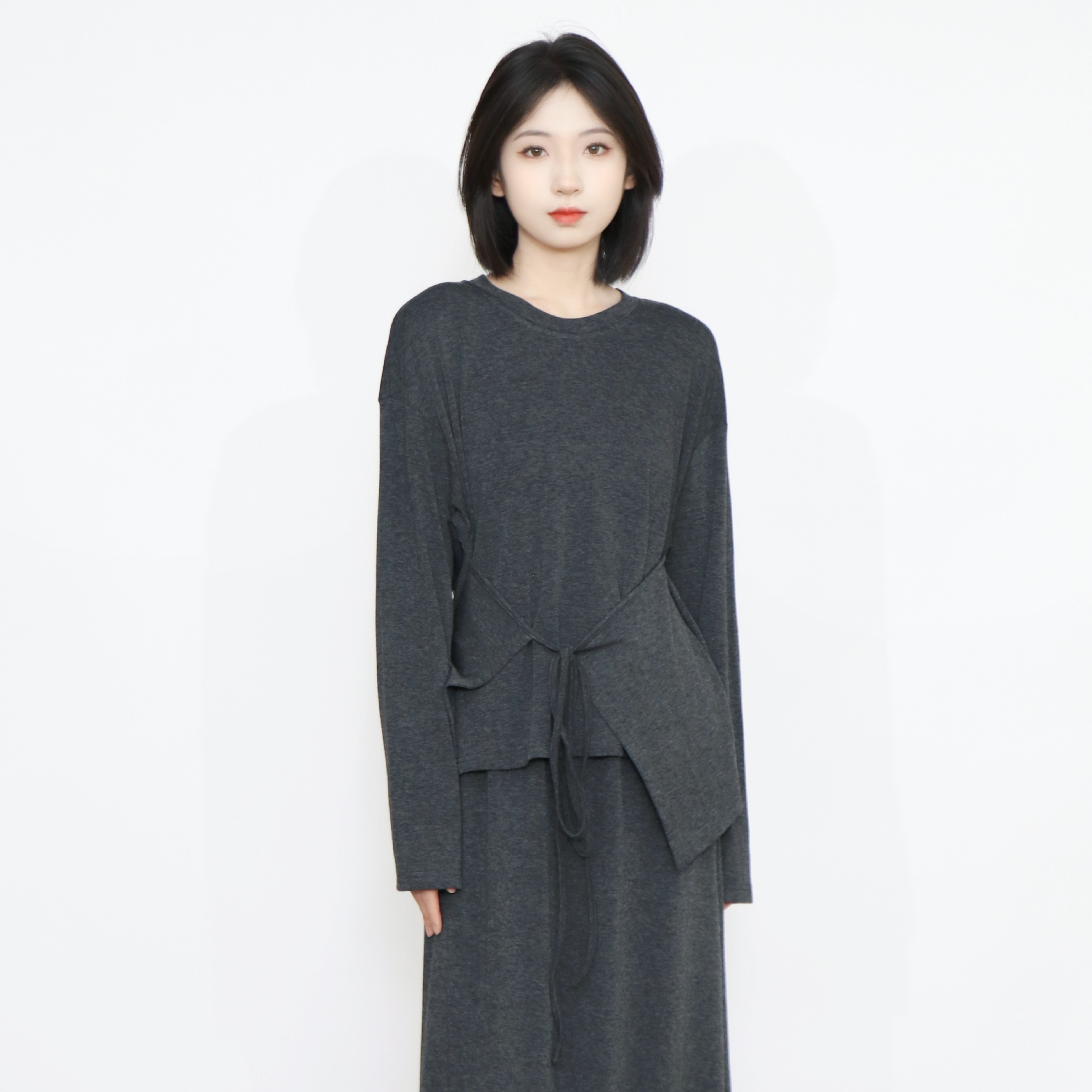 PATAVINITY设计感系带针织衫女秋季简约百搭高级感修身显瘦上衣