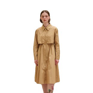 PATAVINITY假两件衬衫连衣裙女秋季通勤高腰长袖抽绳收腰a字裙子