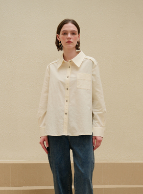 PATAVINITY门襟叠褶装饰长袖衬衫女秋季法式气质百搭舒适长袖衬衣