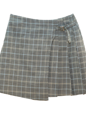 PATAVINITY春侧边压褶格子短裙女装8F3133001