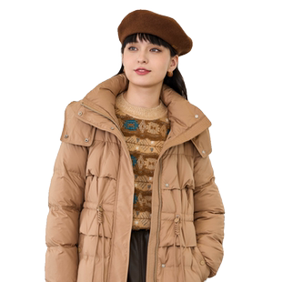 PATAVINITY时尚减龄中长款鸭绒连帽羽绒服女冬季显瘦保暖加厚外套