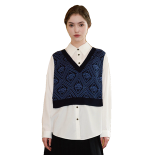 PATAVINITY宽松显瘦百搭假两件条纹上衣女春秋拼接针织长袖衬衫