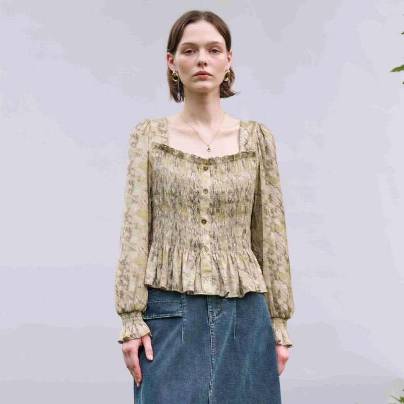 PATAVINITY通勤长袖打揽方领上衣