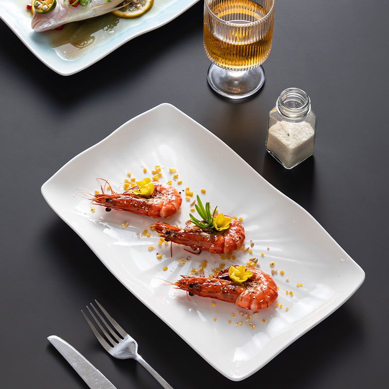 陶瓷釉下彩长方形鱼盘西餐牛排盘