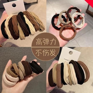 奶茶色混装 10条装 无缝弹力发圈发饰皮筋不伤发加宽高弹无接缝
