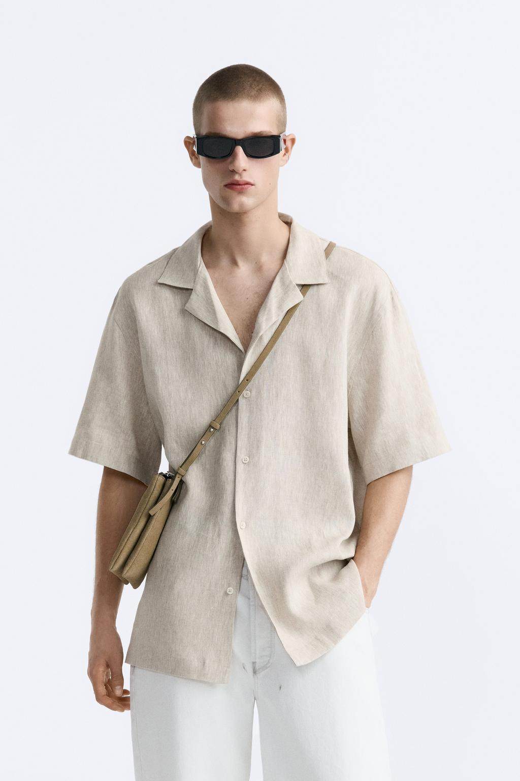 thumbnail for 2024 Summer New Men's Beige Linen Loose Casual Short-Sleeved Shirt Men's Suit Collar 3090200 052