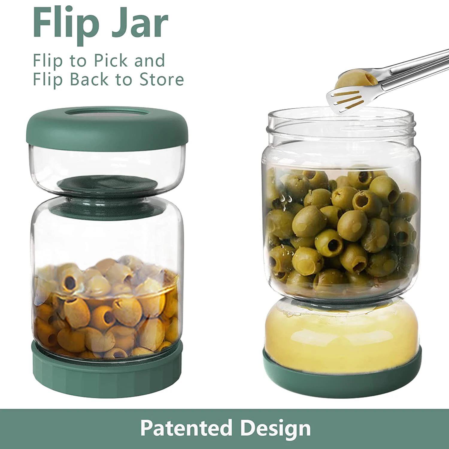 Glass Pickles Jar with Lids Strainer Olives Hourglass Jug Fo