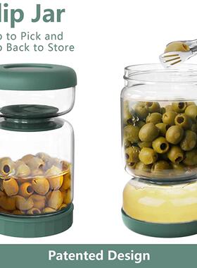 Glass Pickles Jar with Lids Strainer Olives Hourglass Jug Fo