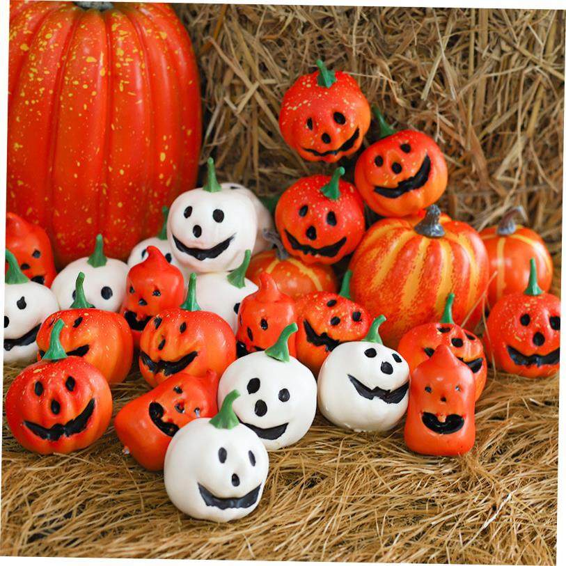 7pcs Artificial Pumpkin Mold White Yellow Halloween Thanksgi