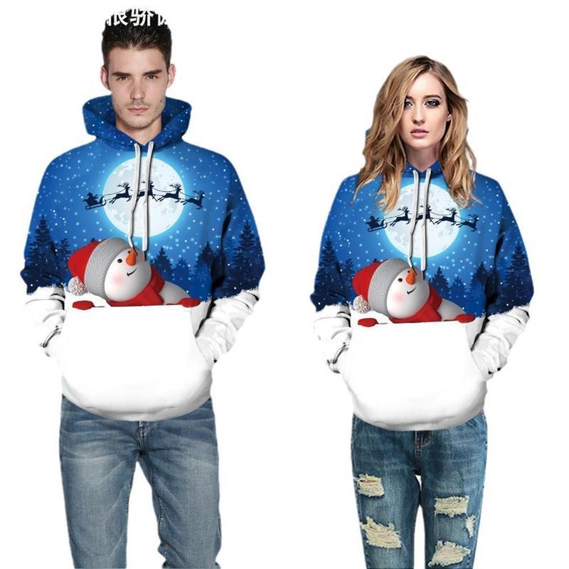Hot selling Christmas snowman hoodie圣诞雪人数码印花口袋连帽