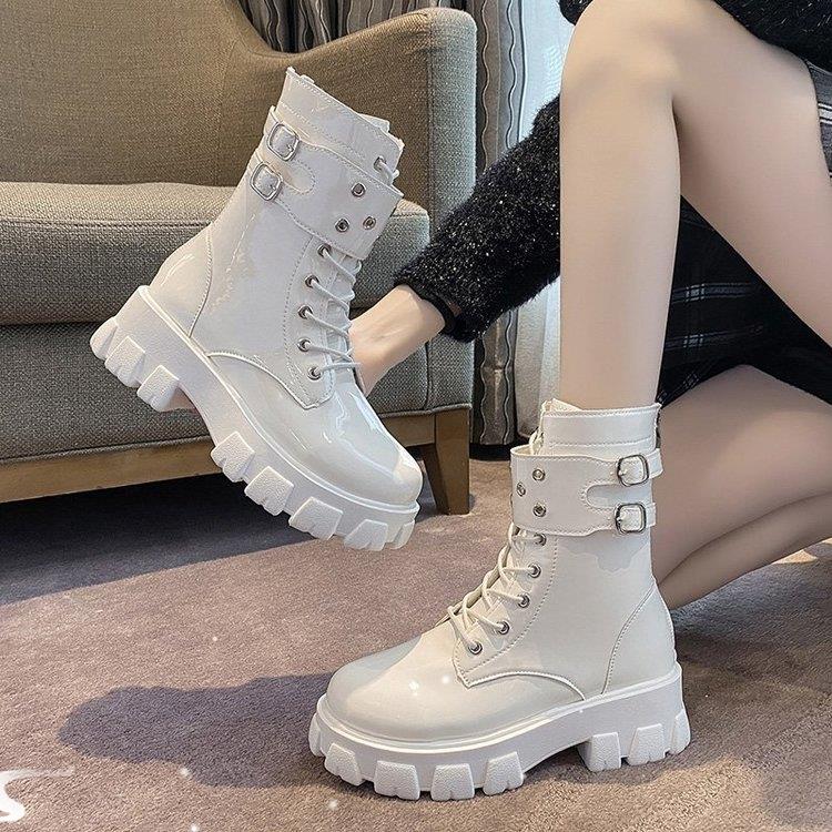 women martin boots plus size 43 拉炼平底扣带女靴马丁靴皮靴