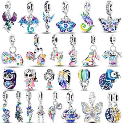 925 Sterling Silver Palette Dragon Peacock Feather Charms Be
