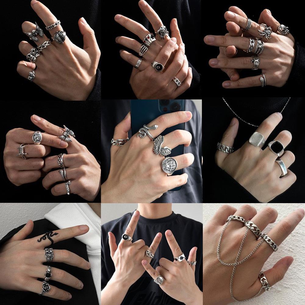 Men's retro hip hop ring set Punk Goth Ring for men戒指男
