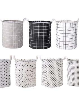 Cotton Linen Laundry Basket Bag Foldable Clothes Organizer W