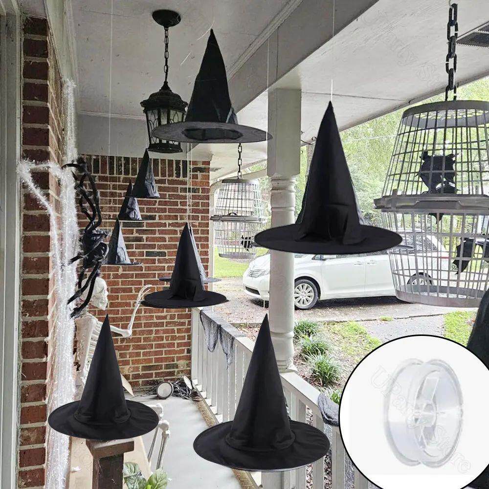 6/12Pcs Halloween Black Witches Hats with Rope Hanging Wizar