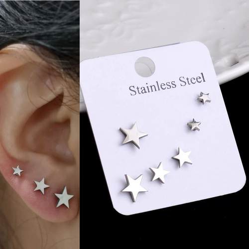 Stainless Steel Earrings Small Cute Butterfly Star Moon Hear