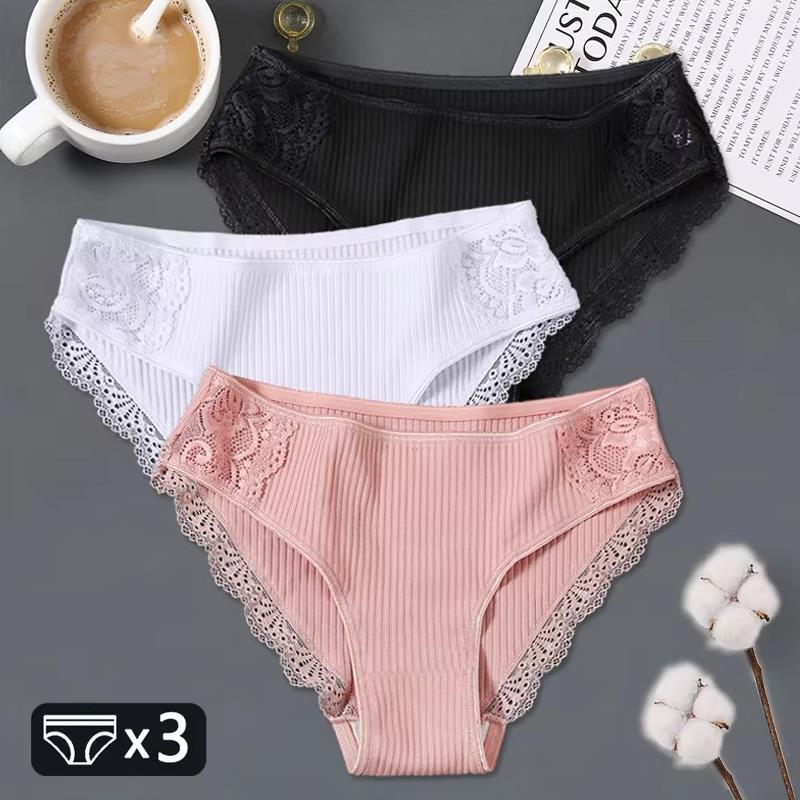 3Pcs/set Women Cotton Panties Low-Rise Underwear条纹女士内裤