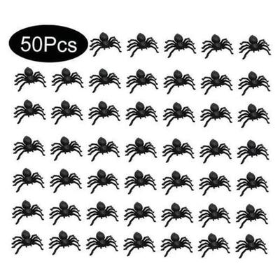50pcs Halloween Spiders Decorations Small Black Luminous Pla