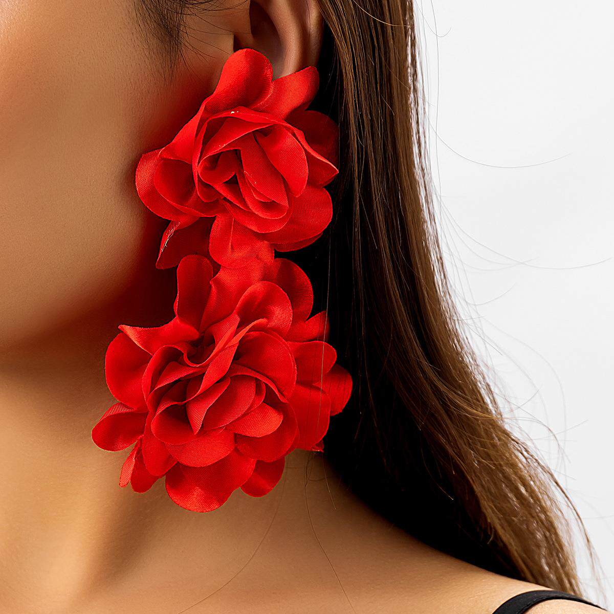 Large floral ear clips hanging exaggerated women